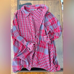Soft Surroundings Red and Gray Plaid Button-Up Shirt